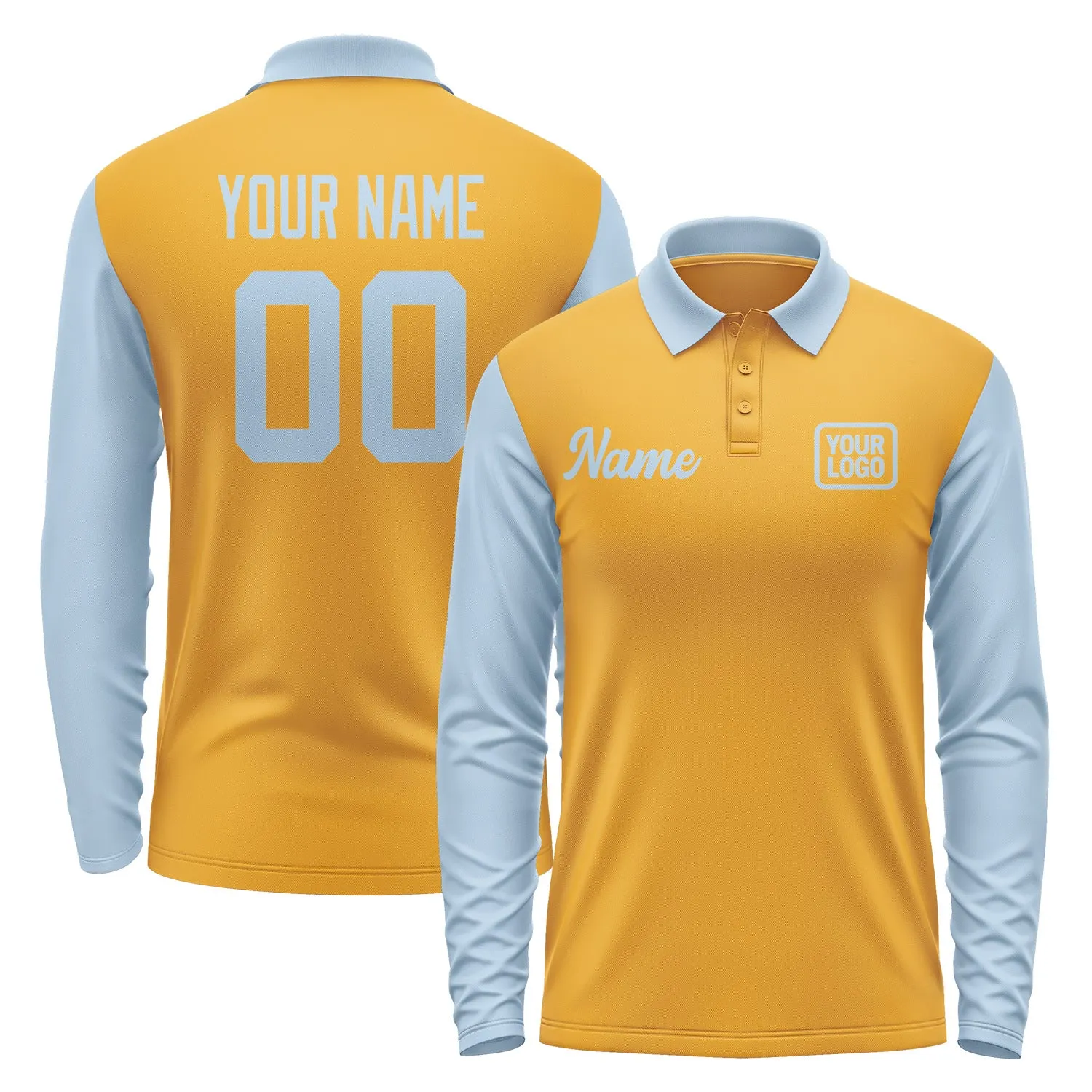 Custom Yellow Light Blue Long Sleeve Polo Shirt sold by Tailorly