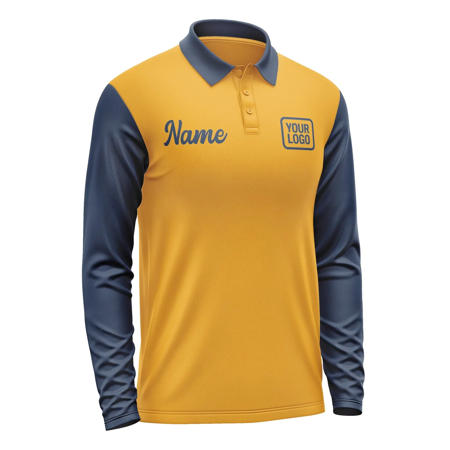 Custom Yellow Blue Long Sleeve Polo Shirt sold by Tailorly product image thumbnail 4