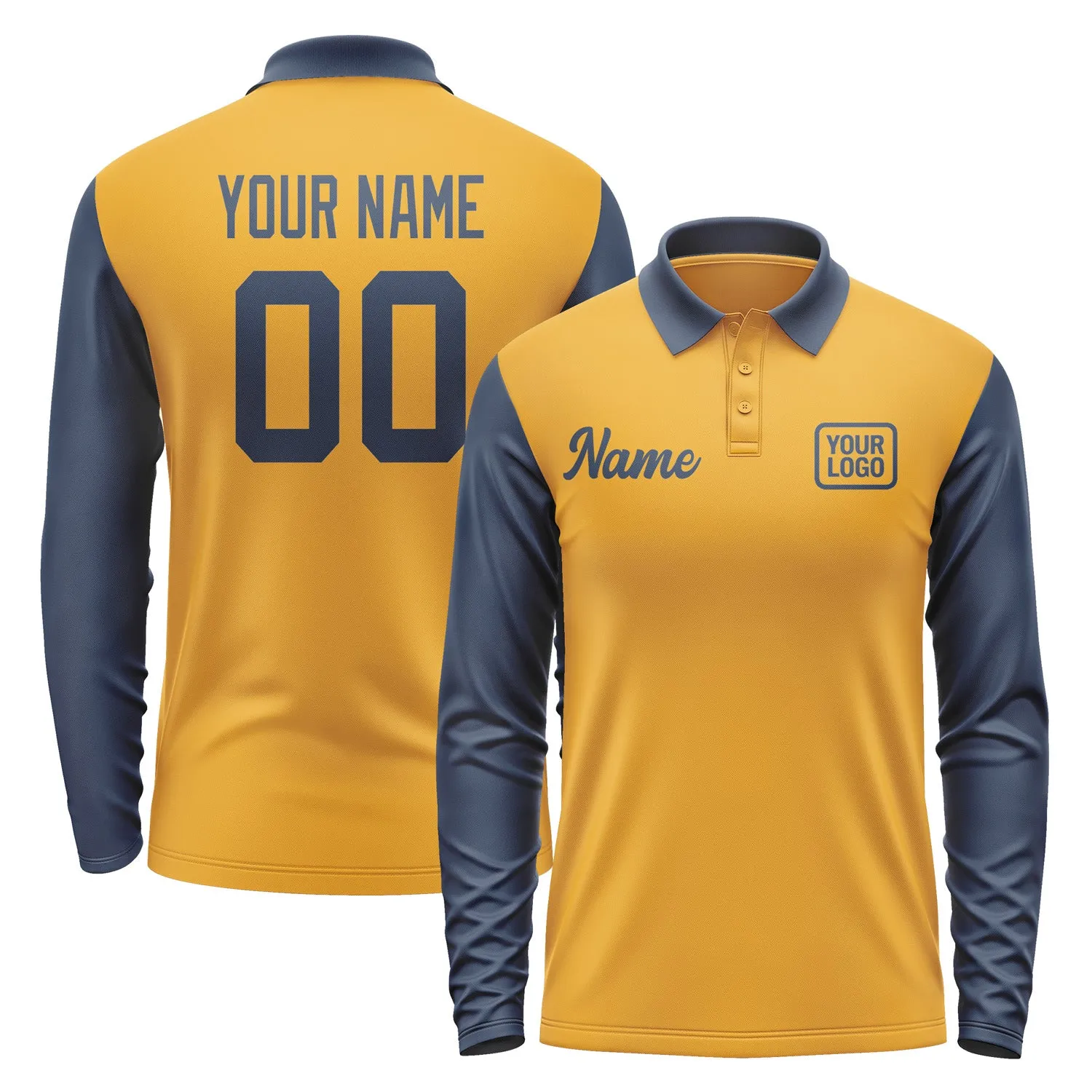 Custom Yellow Blue Long Sleeve Polo Shirt sold by Tailorly
