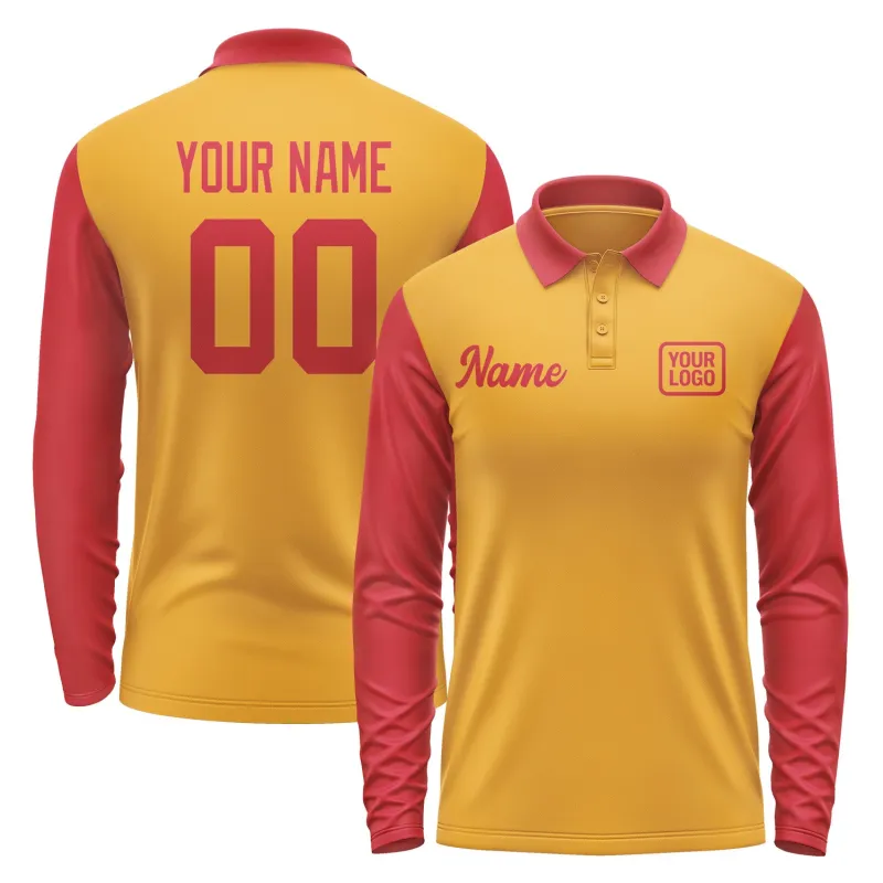 Custom Yellow Red Long Sleeve Polo Shirt sold by Tailorly