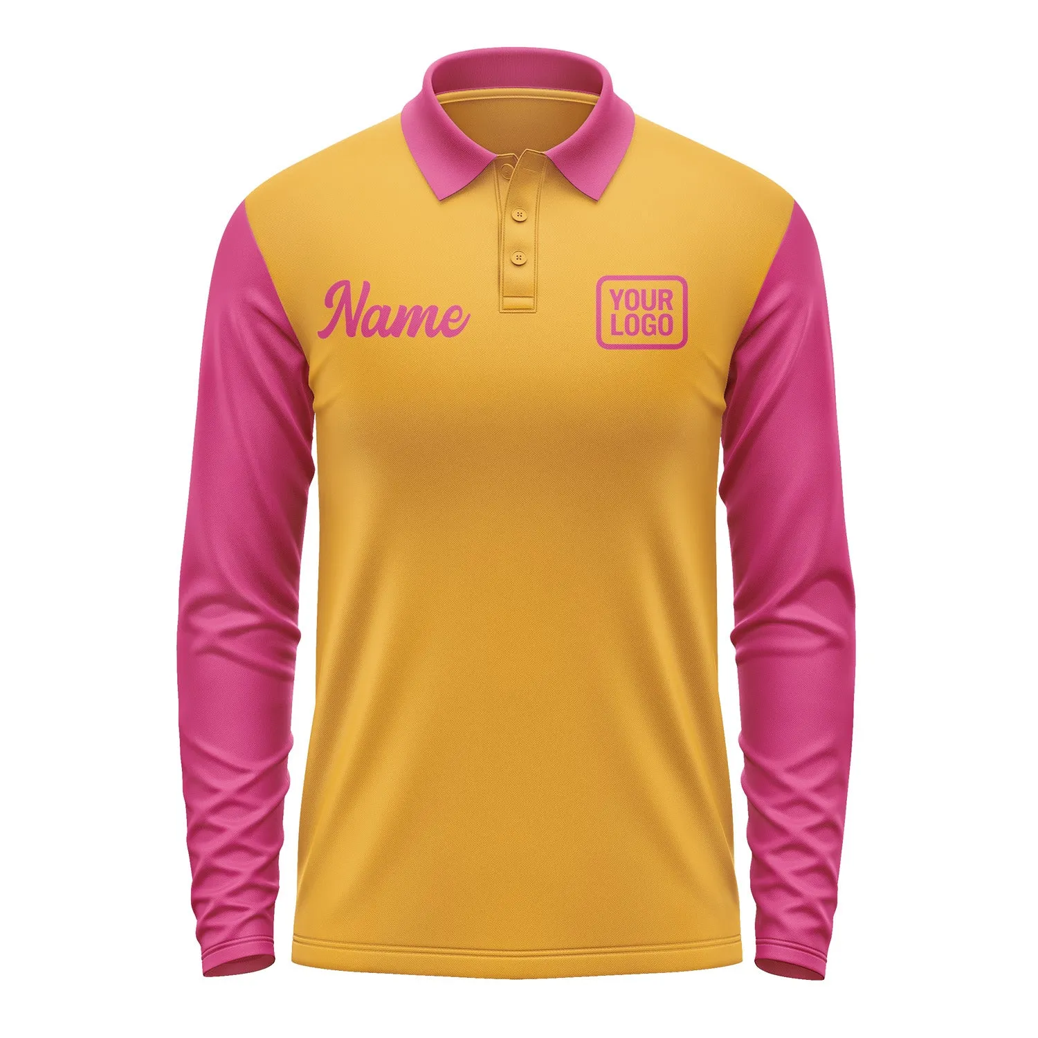 Custom Yellow Pink Long Sleeve Polo Shirt sold by Tailorly product image thumbnail 2