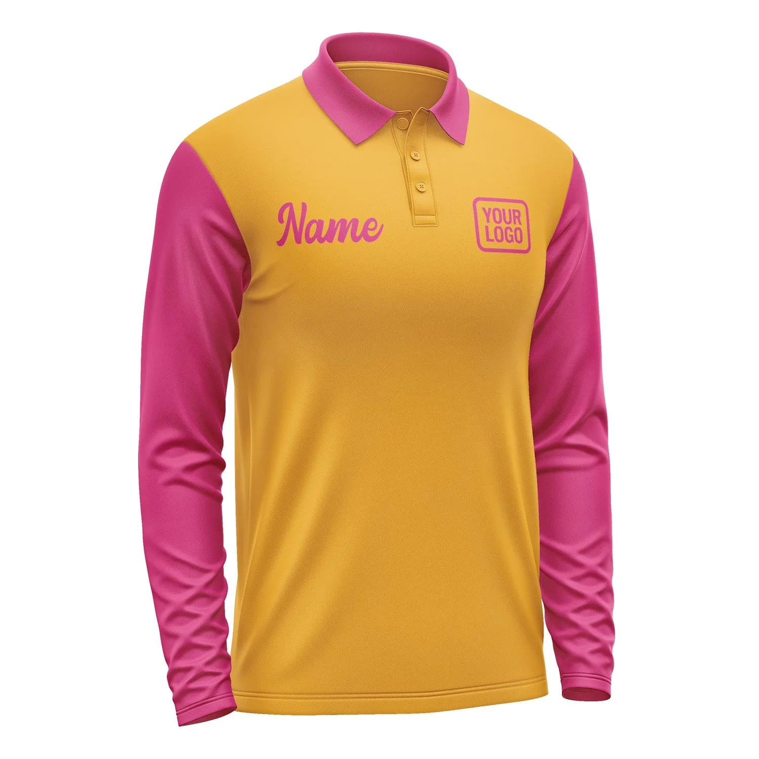 Custom Yellow Pink Long Sleeve Polo Shirt sold by Tailorly product image thumbnail 4