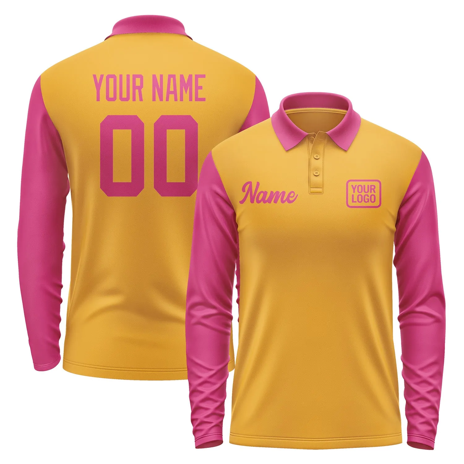 Custom Yellow Pink Long Sleeve Polo Shirt sold by Tailorly