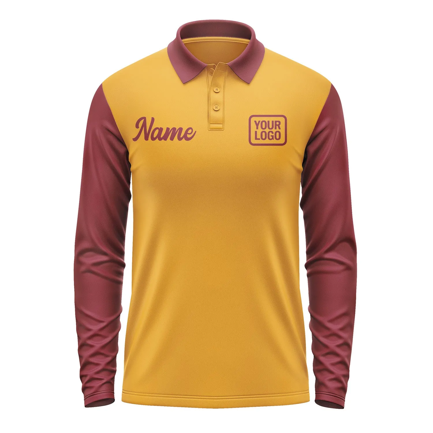 Custom Yellow Crimson Red Long Sleeve Polo Shirt sold by Tailorly product image thumbnail 2