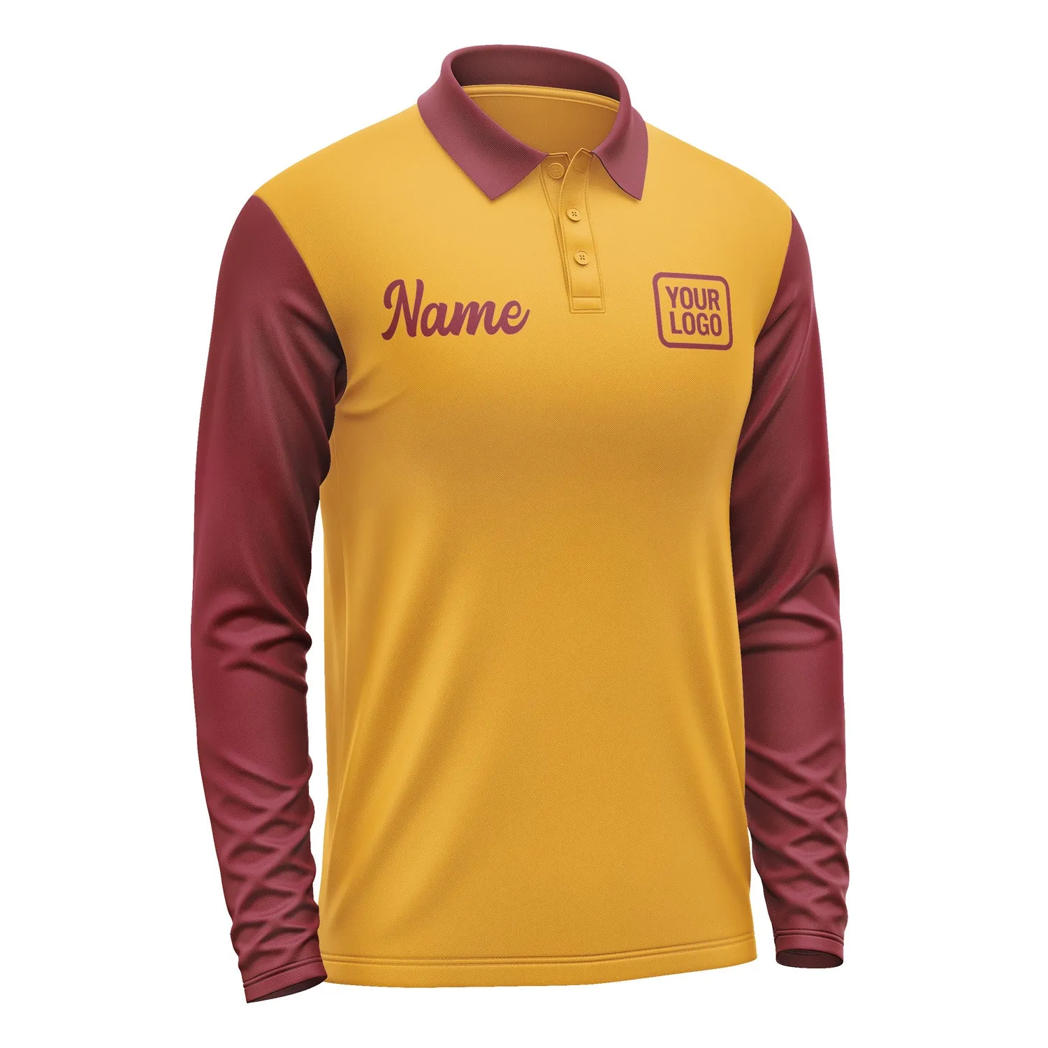 Custom Yellow Crimson Red Long Sleeve Polo Shirt sold by Tailorly product image thumbnail 4