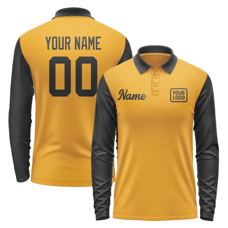 Custom Yellow Black Long Sleeve Polo Shirt sold by Tailorly