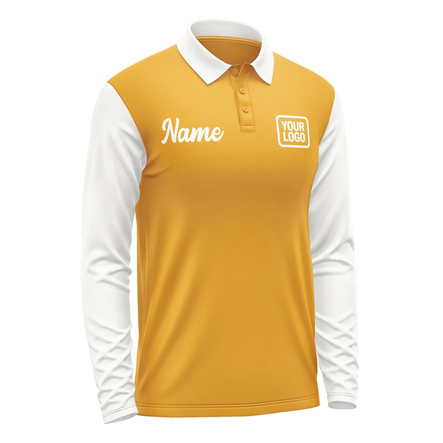 Custom Yellow White Long Sleeve Polo Shirt sold by Tailorly product image thumbnail 4