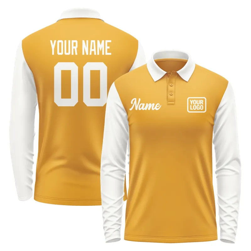 Custom Yellow White Long Sleeve Polo Shirt sold by Tailorly
