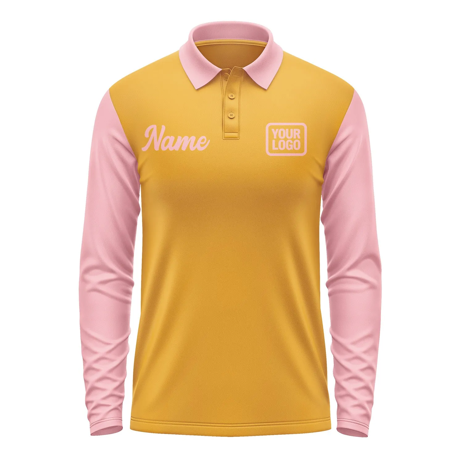 Custom Yellow Light Pink Long Sleeve Polo Shirt sold by Tailorly product image thumbnail 2