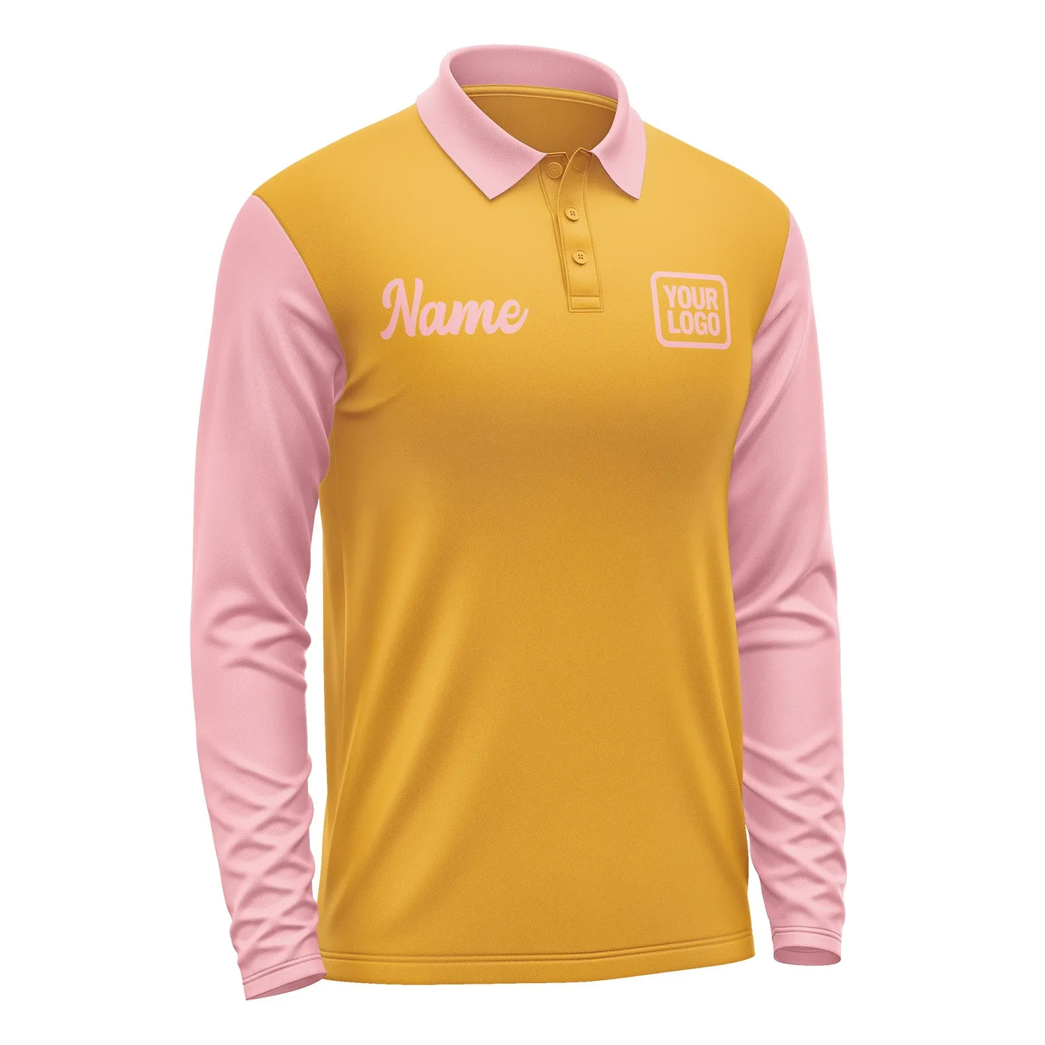 Custom Yellow Light Pink Long Sleeve Polo Shirt sold by Tailorly product image thumbnail 4