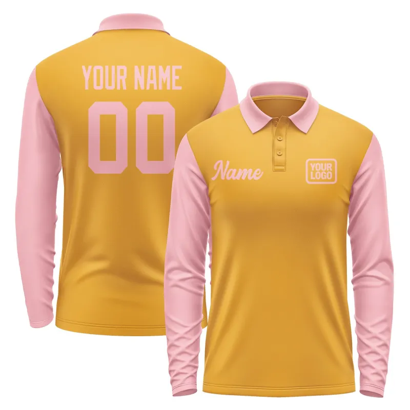 Custom Yellow Light Pink Long Sleeve Polo Shirt sold by Tailorly