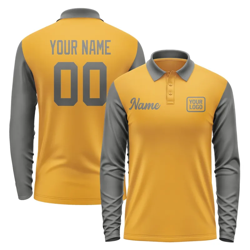 Custom Yellow Dark Grey Long Sleeve Polo Shirt sold by Tailorly