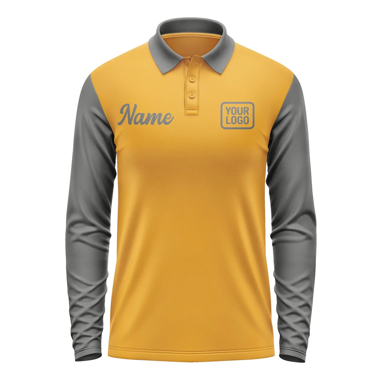 Custom Yellow Dark Grey Long Sleeve Polo Shirt sold by Tailorly product image thumbnail 2