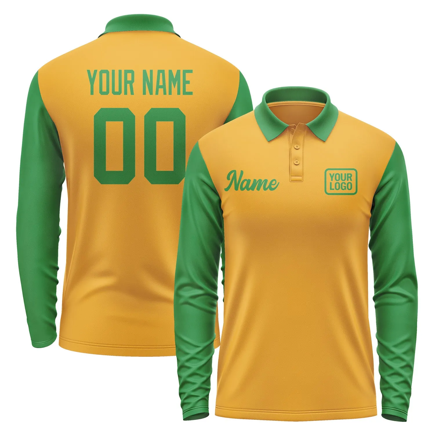 Custom Yellow Emerald Green Long Sleeve Polo Shirt sold by Tailorly