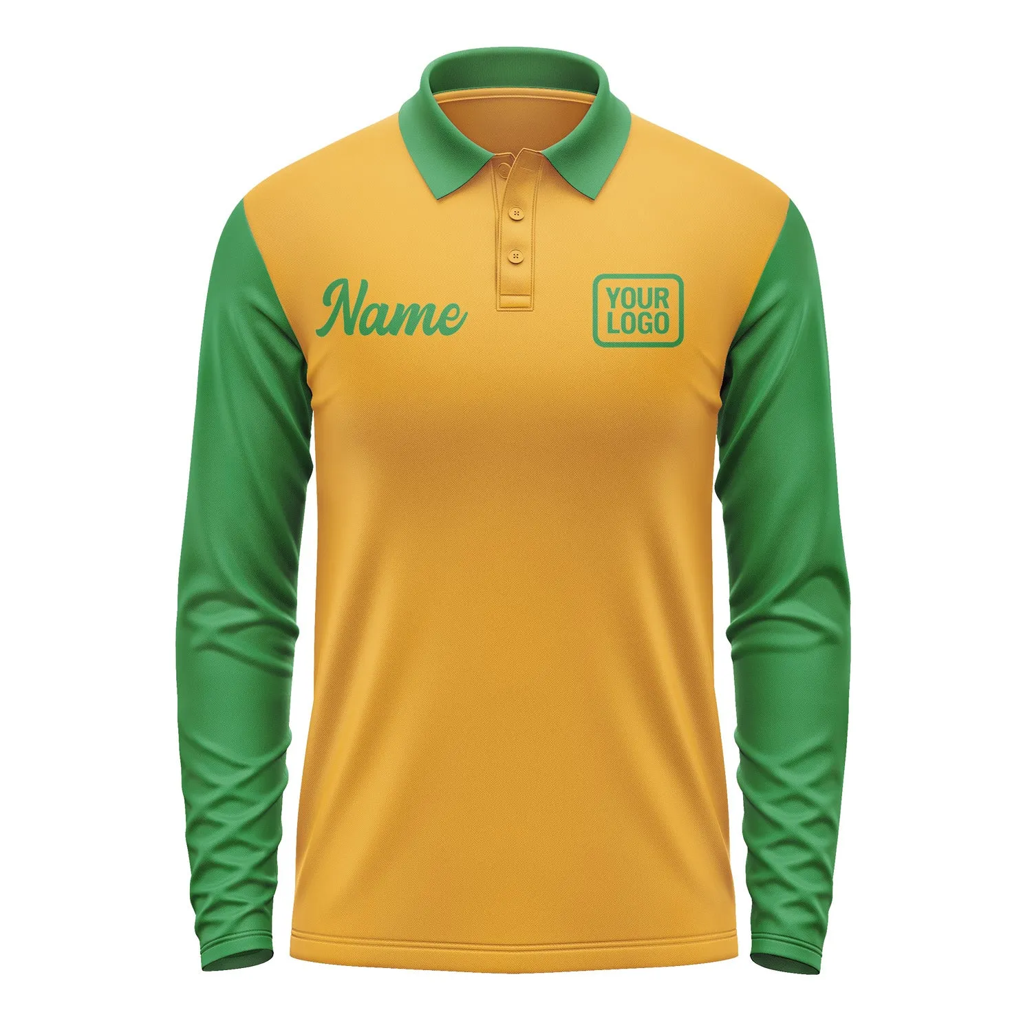 Custom Yellow Emerald Green Long Sleeve Polo Shirt sold by Tailorly product image thumbnail 2