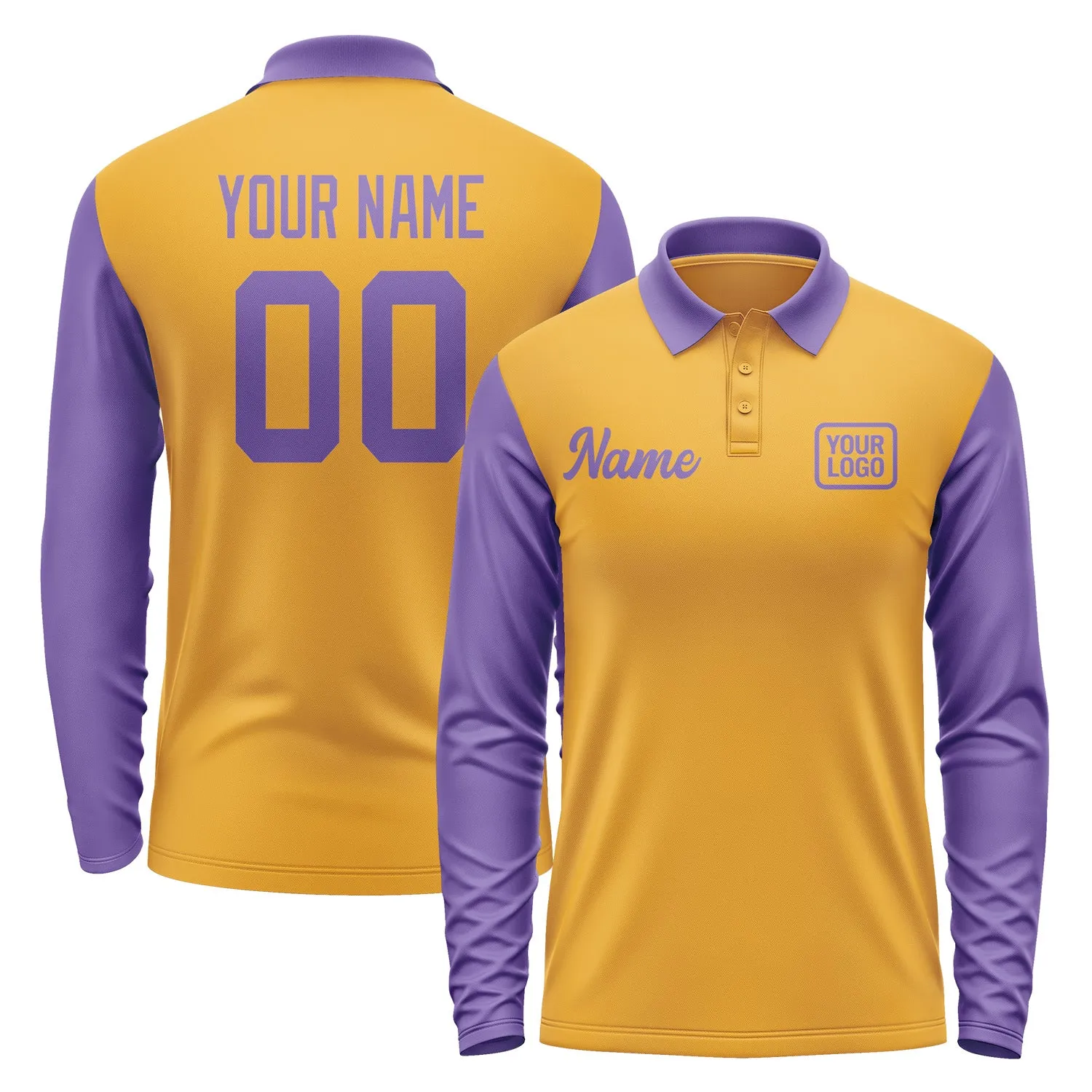 Custom Yellow Light Purple Long Sleeve Polo Shirt sold by Tailorly
