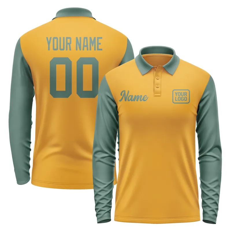 Custom Yellow Blue Green Long Sleeve Polo Shirt sold by Tailorly