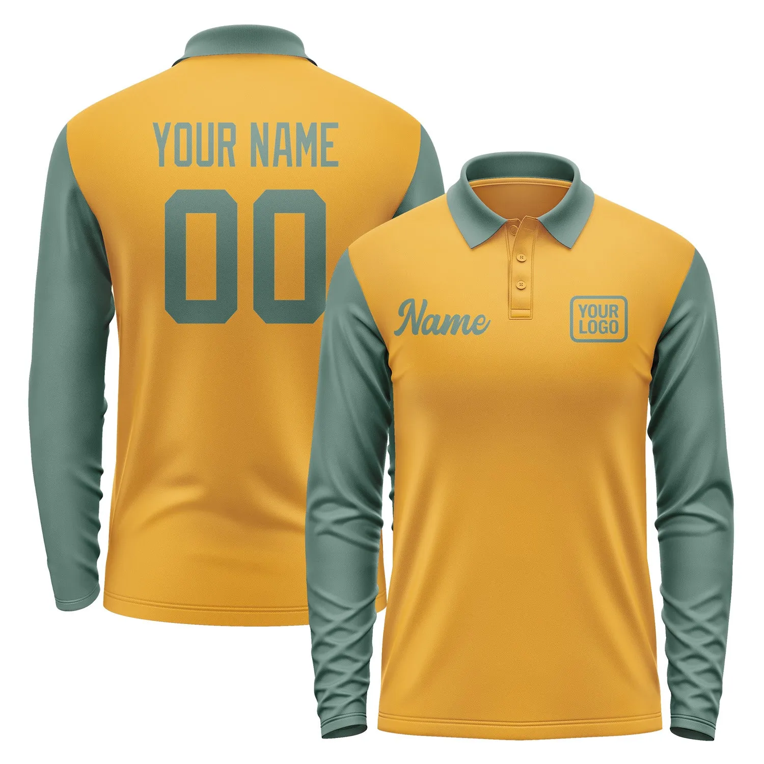 Custom Yellow Blue Green Long Sleeve Polo Shirt sold by Tailorly