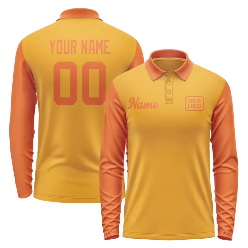 Custom Yellow Orange Long Sleeve Polo Shirt sold by Tailorly