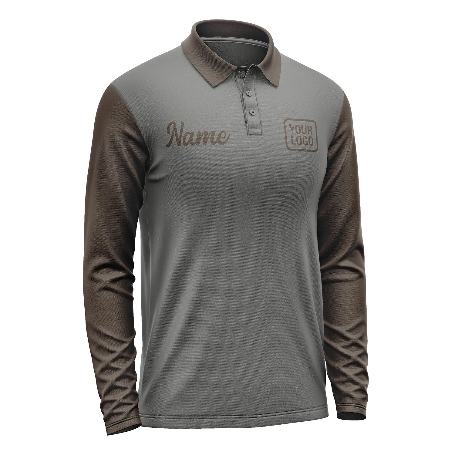 Custom Dark Grey Brown Long Sleeve Polo Shirt sold by Tailorly product image thumbnail 4