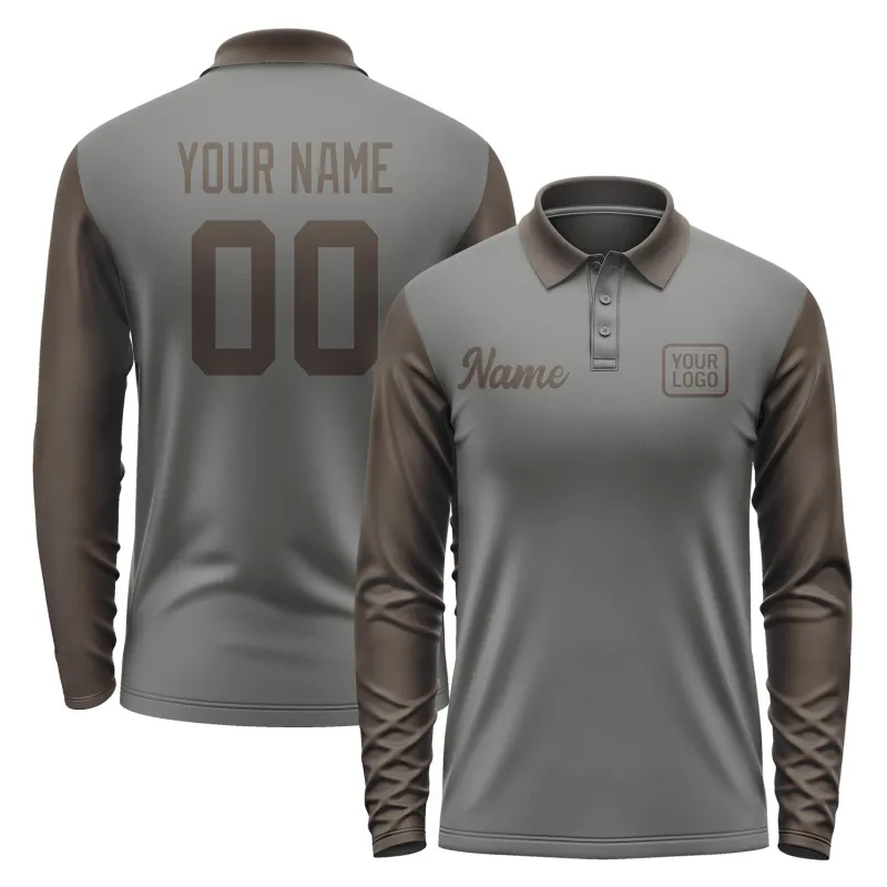 Custom Dark Grey Brown Long Sleeve Polo Shirt sold by Tailorly