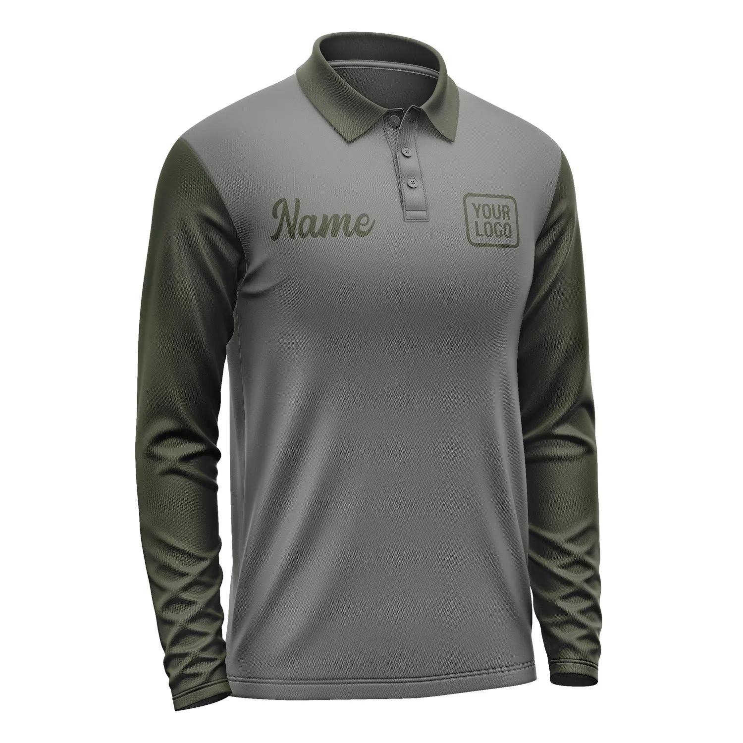 Custom Dark Grey Olive Long Sleeve Polo Shirt sold by Tailorly product image thumbnail 4