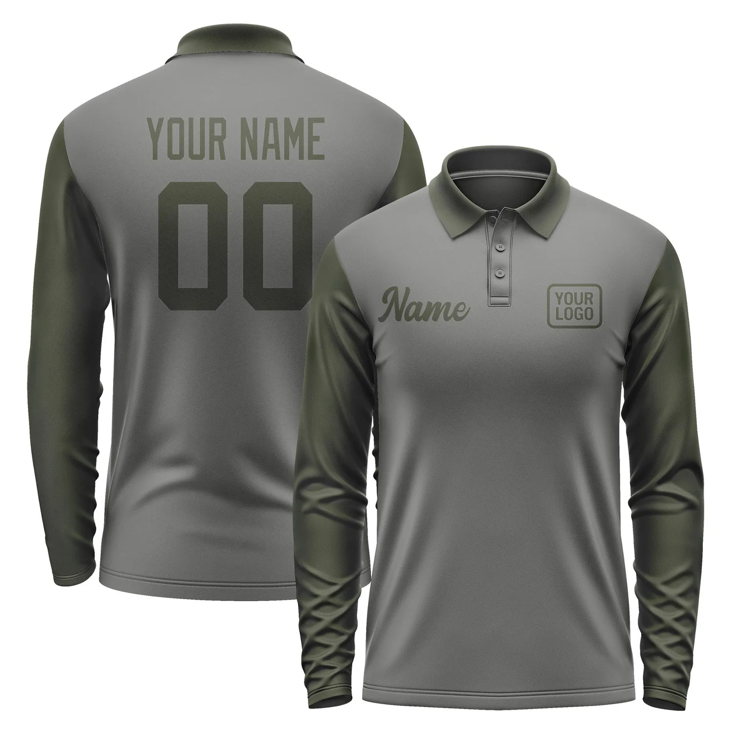 Custom Dark Grey Olive Long Sleeve Polo Shirt sold by Tailorly