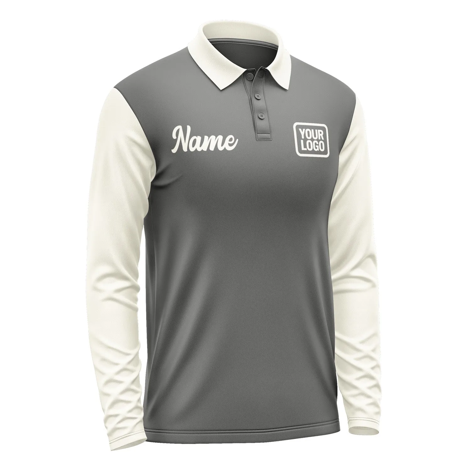 Custom Dark Grey Cream Long Sleeve Polo Shirt sold by Tailorly product image thumbnail 4