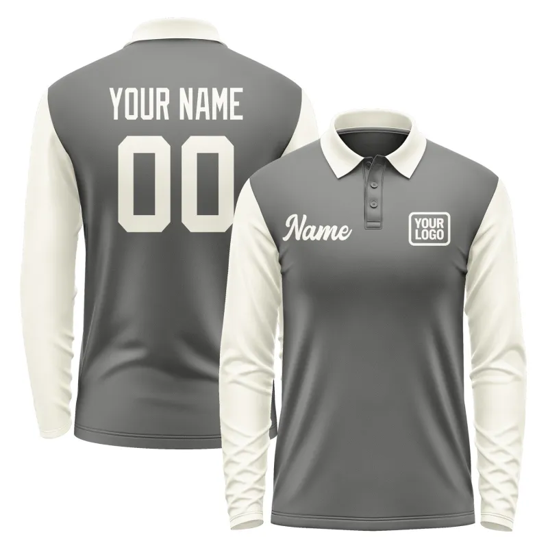 Custom Dark Grey Cream Long Sleeve Polo Shirt sold by Tailorly