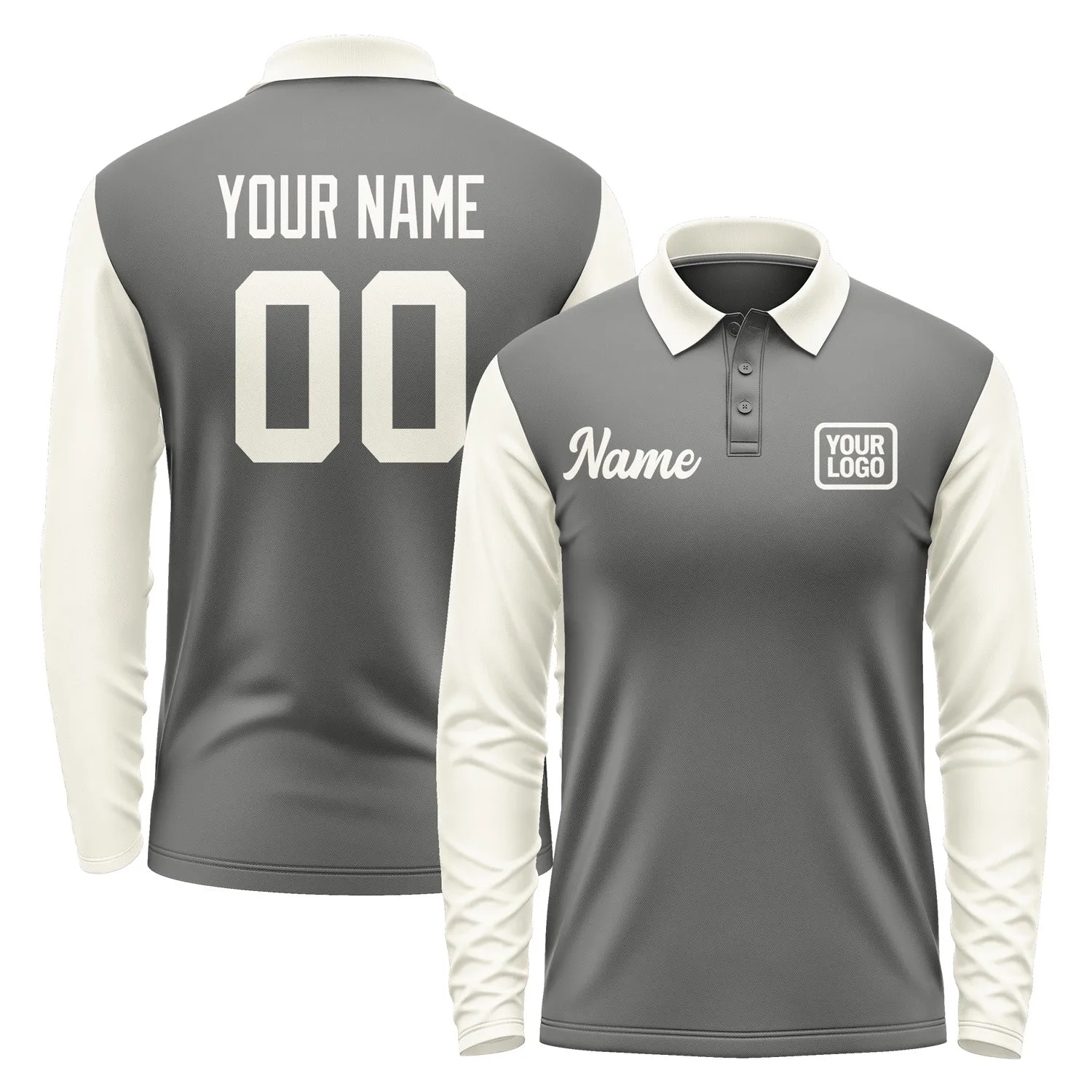 Custom Dark Grey Cream Long Sleeve Polo Shirt sold by Tailorly