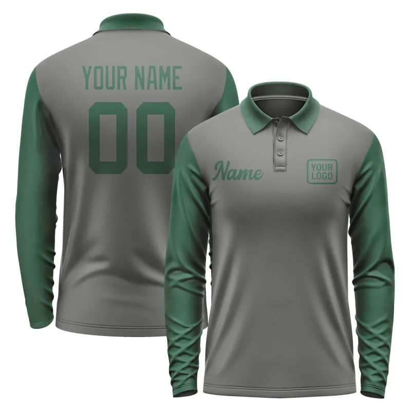 Custom Dark Grey Green Long Sleeve Polo Shirt sold by Tailorly