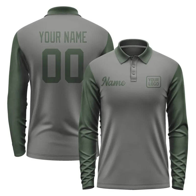 Custom Dark Grey Dark Green Long Sleeve Polo Shirt sold by Tailorly