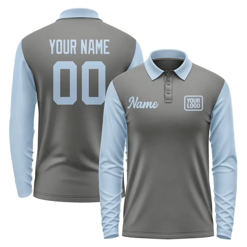 Custom Dark Grey Light Blue Long Sleeve Polo Shirt sold by Tailorly