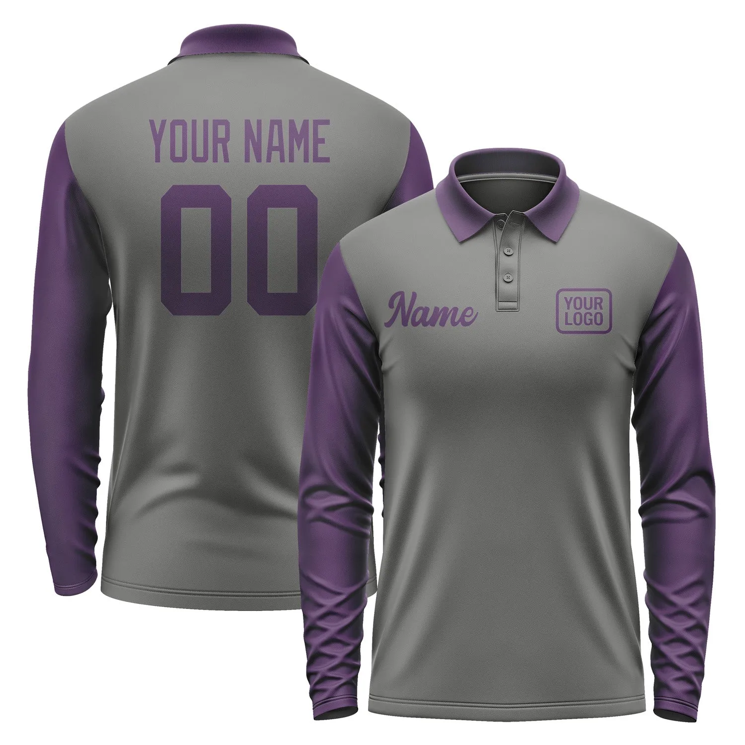 Custom Dark Grey Purple Long Sleeve Polo Shirt sold by Tailorly