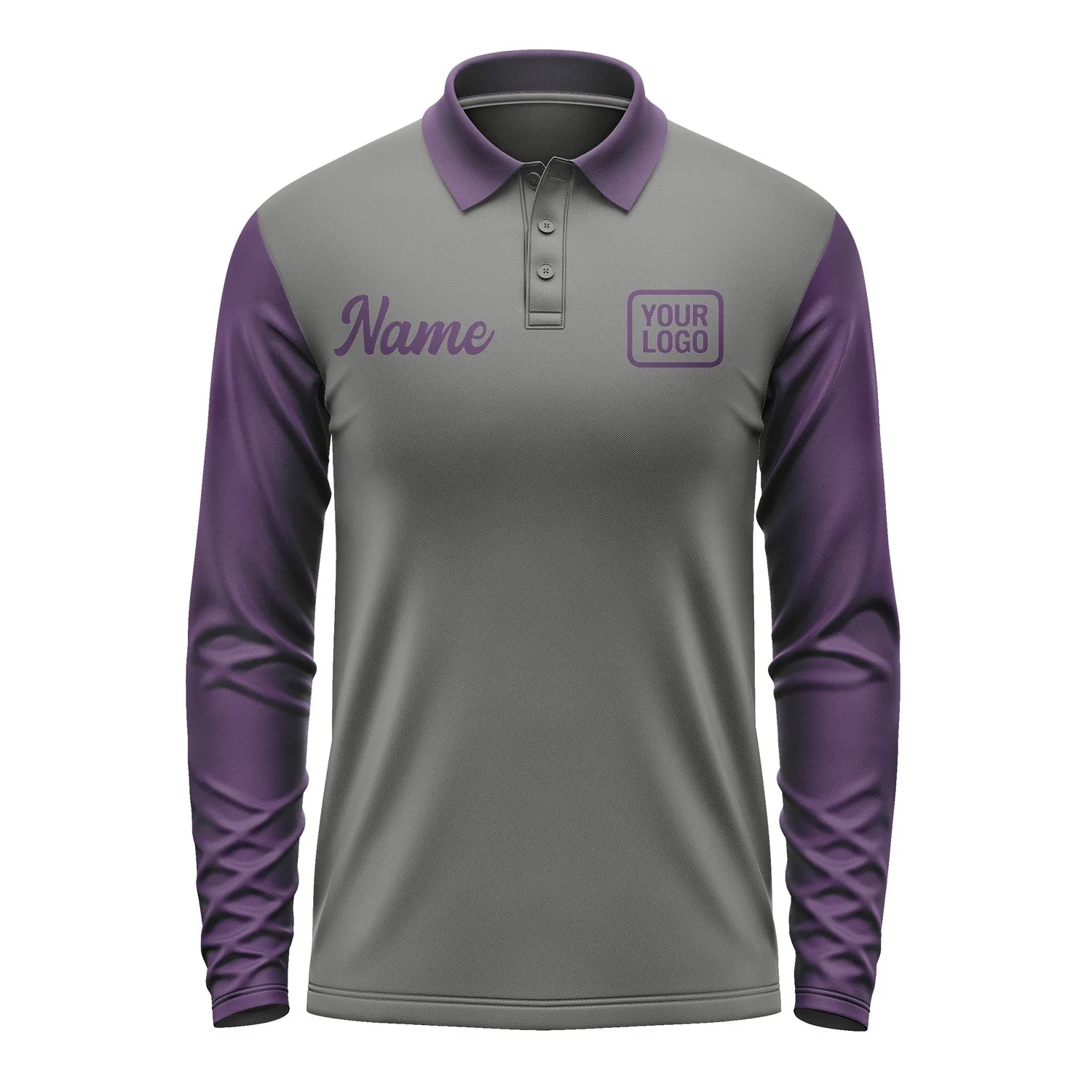Custom Dark Grey Purple Long Sleeve Polo Shirt sold by Tailorly product image thumbnail 2