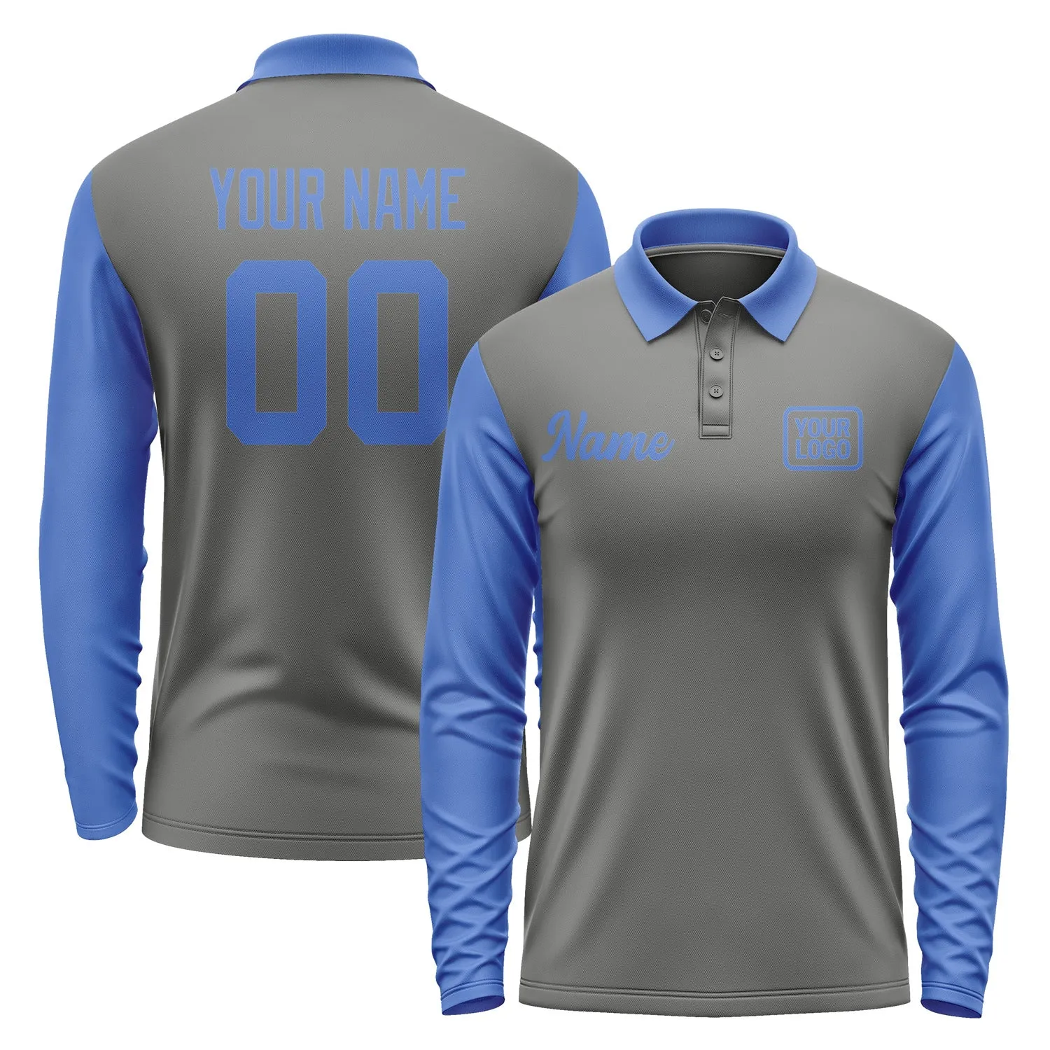 Custom Dark Grey Sky Blue Long Sleeve Polo Shirt sold by Tailorly