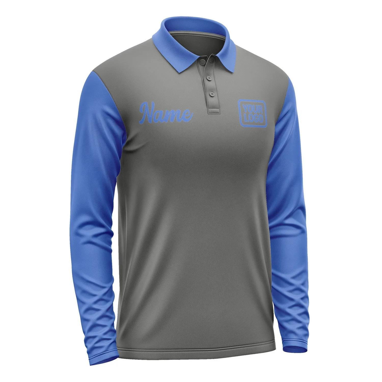 Custom Dark Grey Sky Blue Long Sleeve Polo Shirt sold by Tailorly product image thumbnail 4