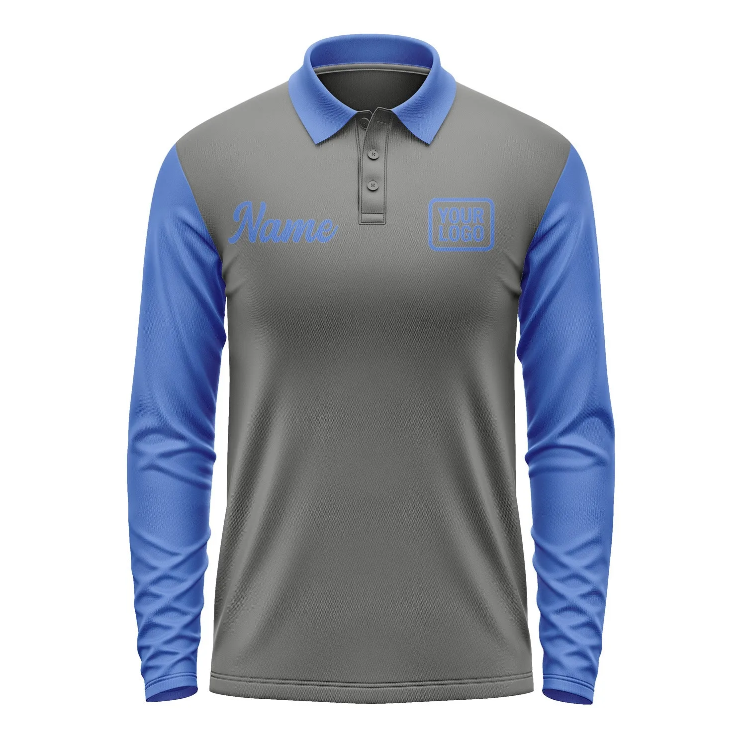 Custom Dark Grey Sky Blue Long Sleeve Polo Shirt sold by Tailorly product image thumbnail 2