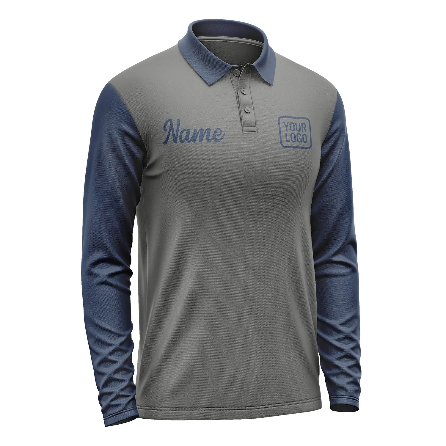 Custom Dark Grey Blue Long Sleeve Polo Shirt sold by Tailorly product image thumbnail 4