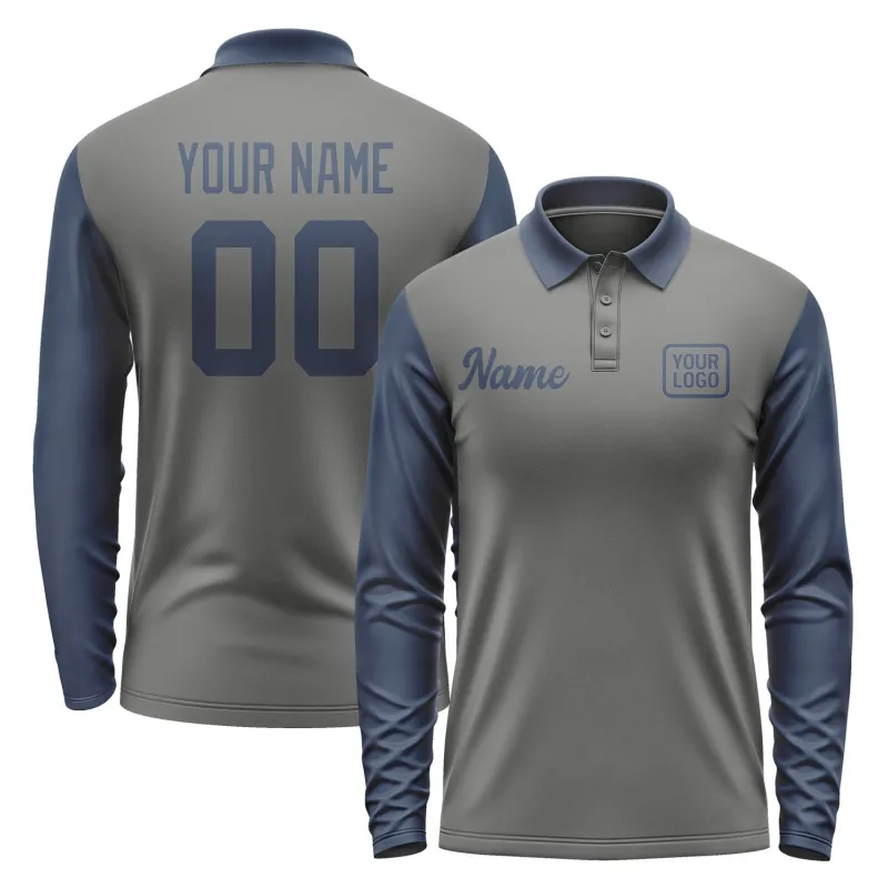 Custom Dark Grey Blue Long Sleeve Polo Shirt sold by Tailorly