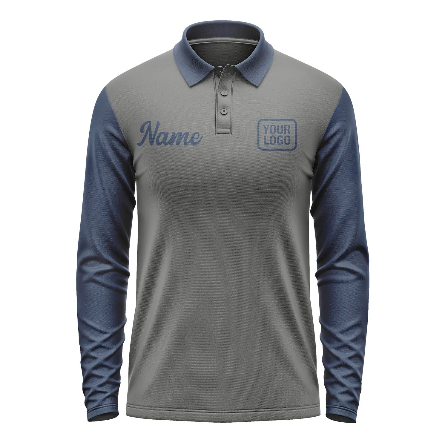 Custom Dark Grey Blue Long Sleeve Polo Shirt sold by Tailorly product image thumbnail 2