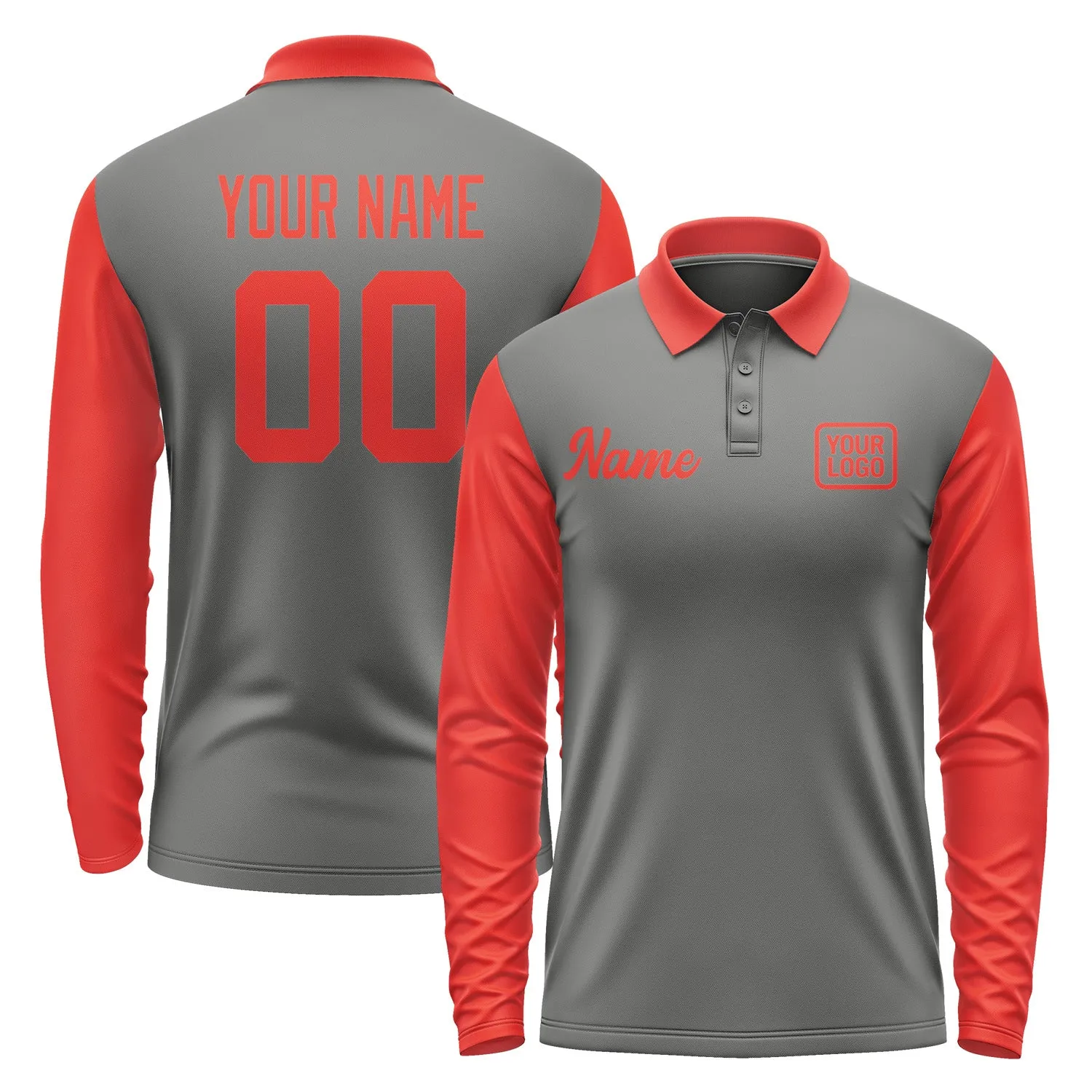 Custom Dark Grey Orange Red Long Sleeve Polo Shirt sold by Tailorly
