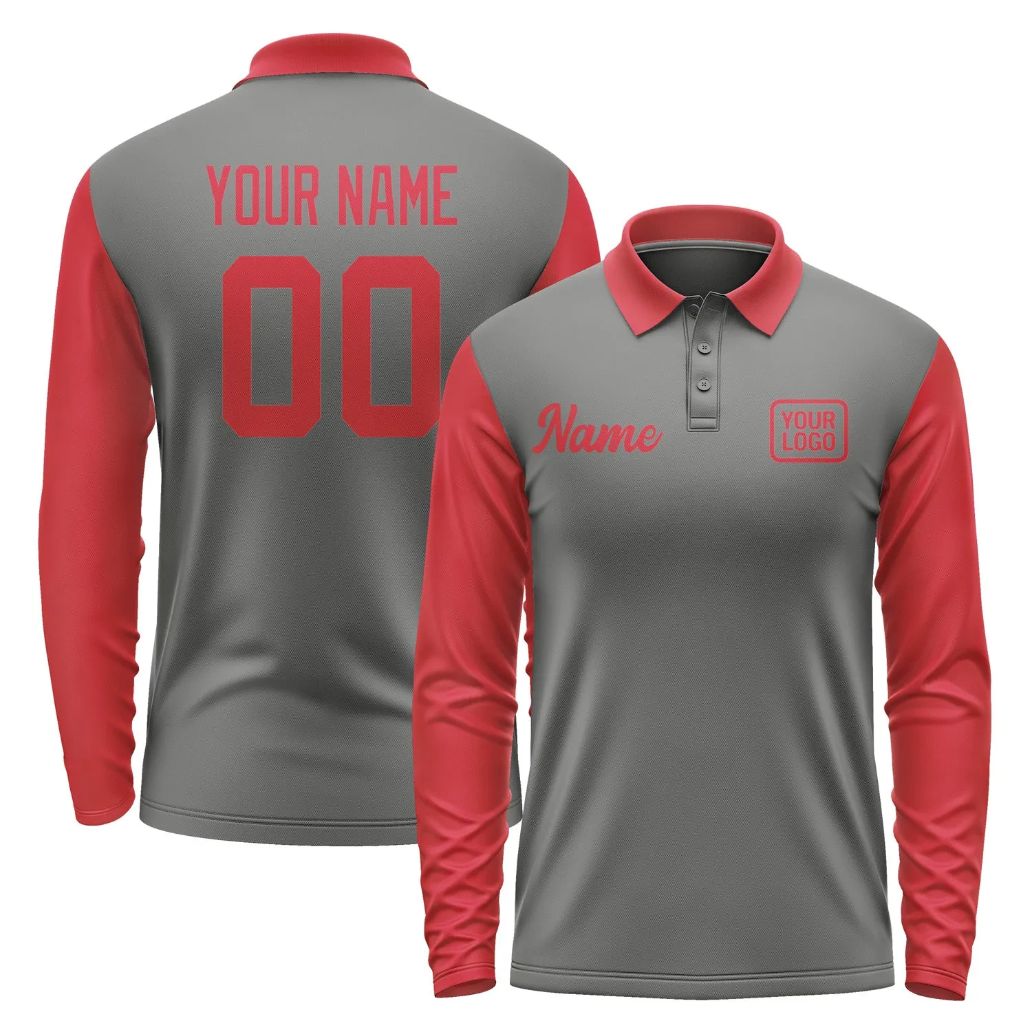 Custom Dark Grey Red Long Sleeve Polo Shirt sold by Tailorly