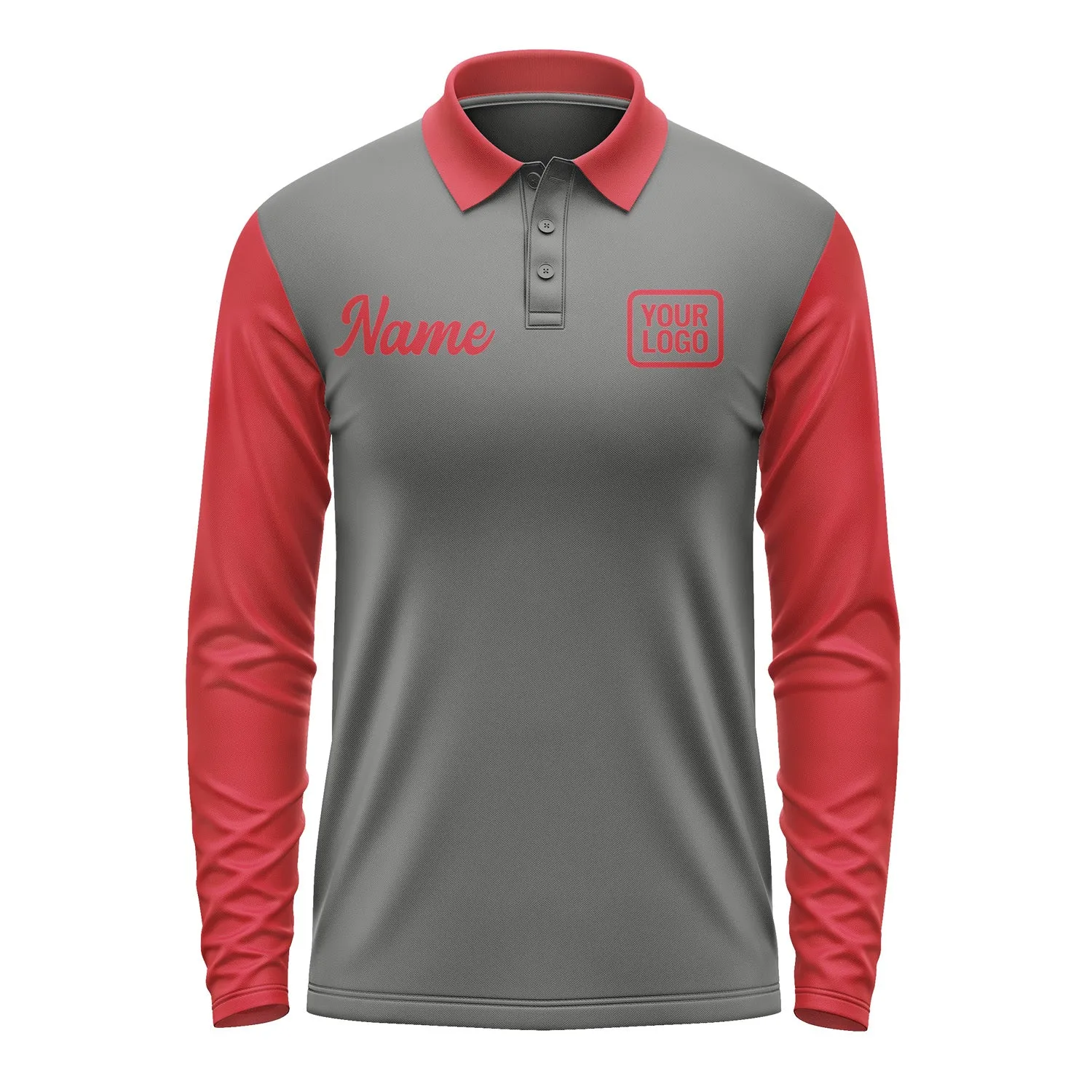 Custom Dark Grey Red Long Sleeve Polo Shirt sold by Tailorly product image thumbnail 2
