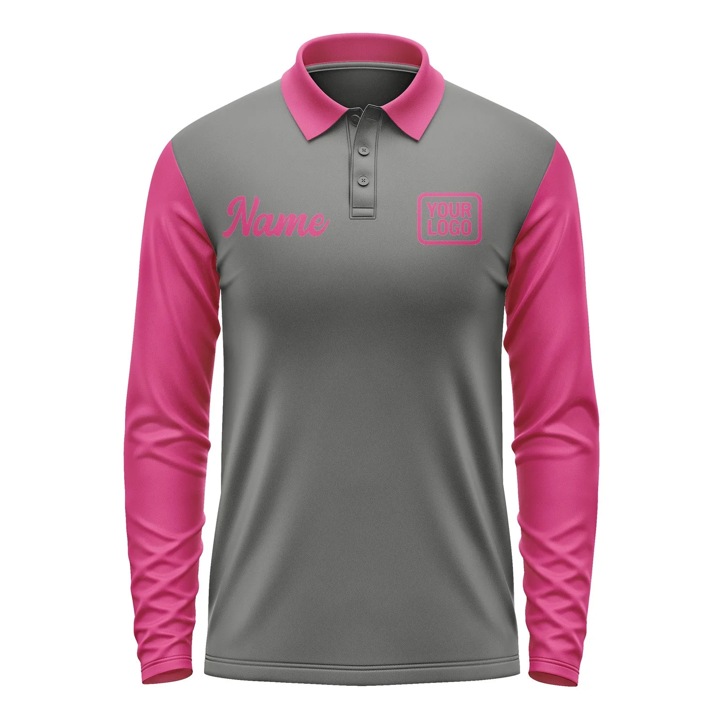 Custom Dark Grey Pink Long Sleeve Polo Shirt sold by Tailorly product image thumbnail 2