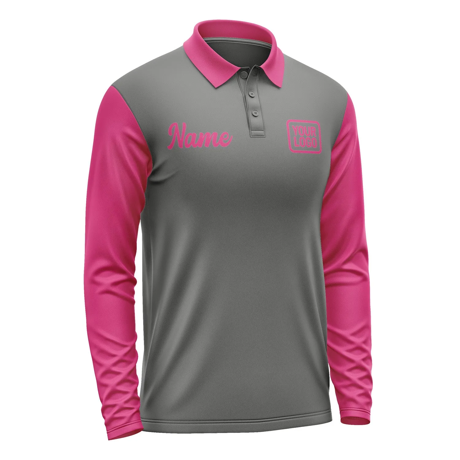 Custom Dark Grey Pink Long Sleeve Polo Shirt sold by Tailorly product image thumbnail 4