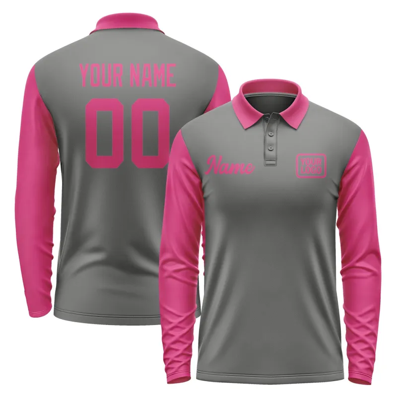 Custom Dark Grey Pink Long Sleeve Polo Shirt sold by Tailorly