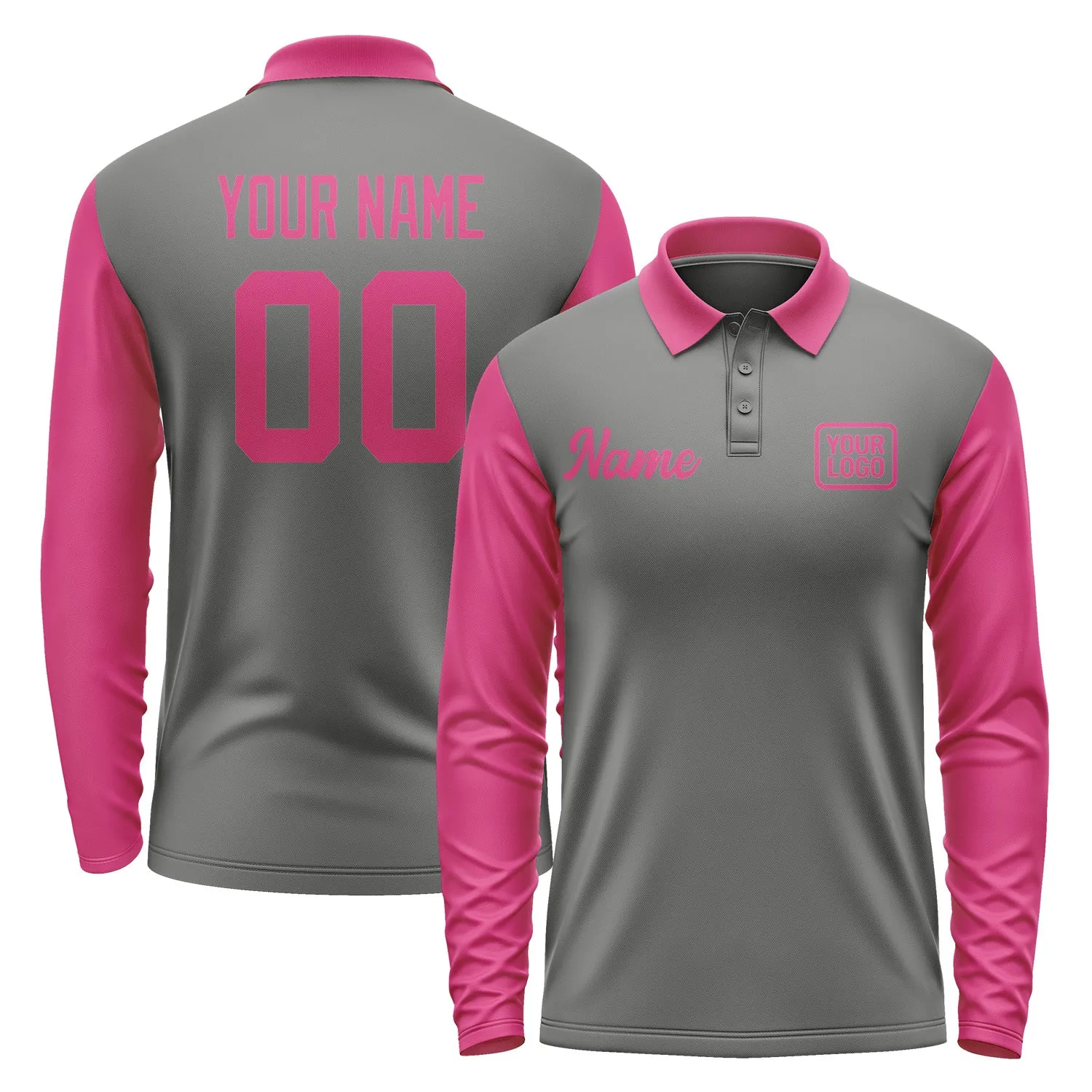 Custom Dark Grey Pink Long Sleeve Polo Shirt sold by Tailorly