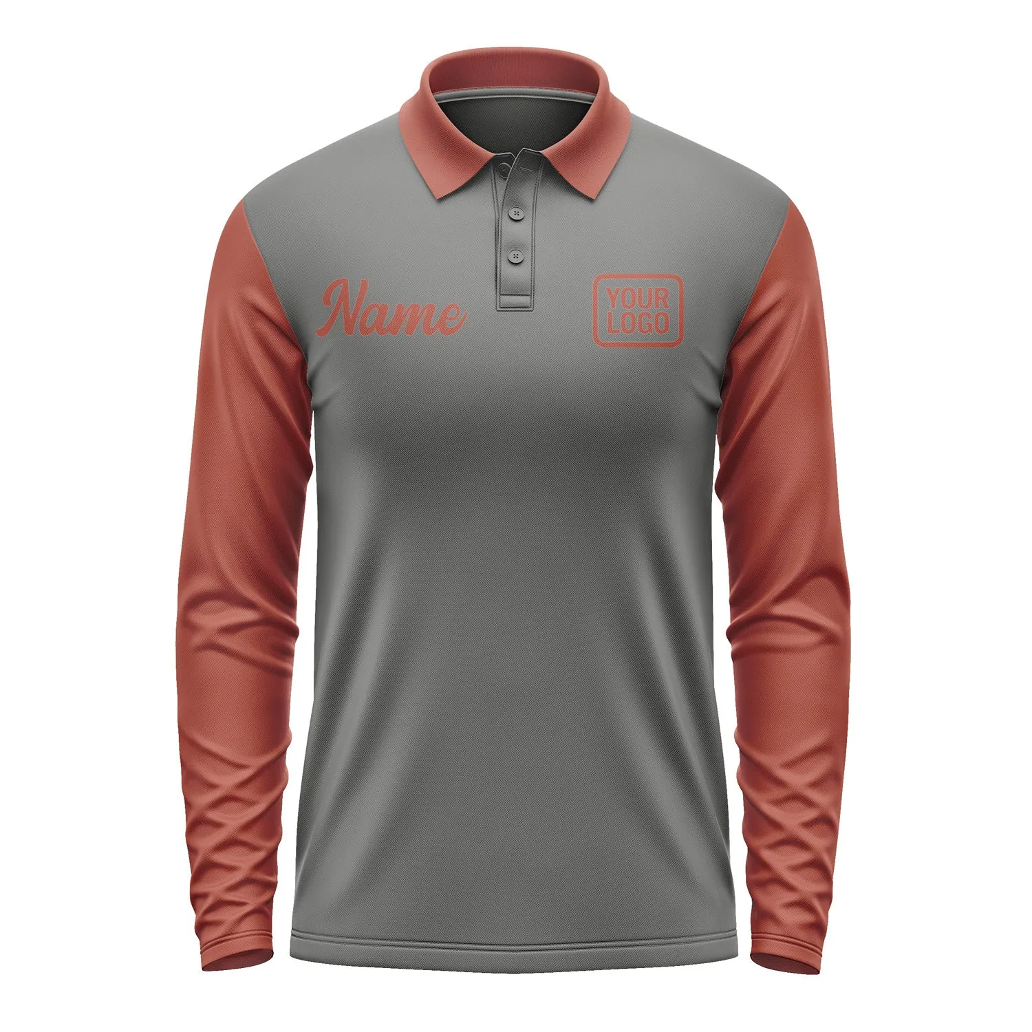 Custom Dark Grey Coral Red Long Sleeve Polo Shirt sold by Tailorly product image thumbnail 2