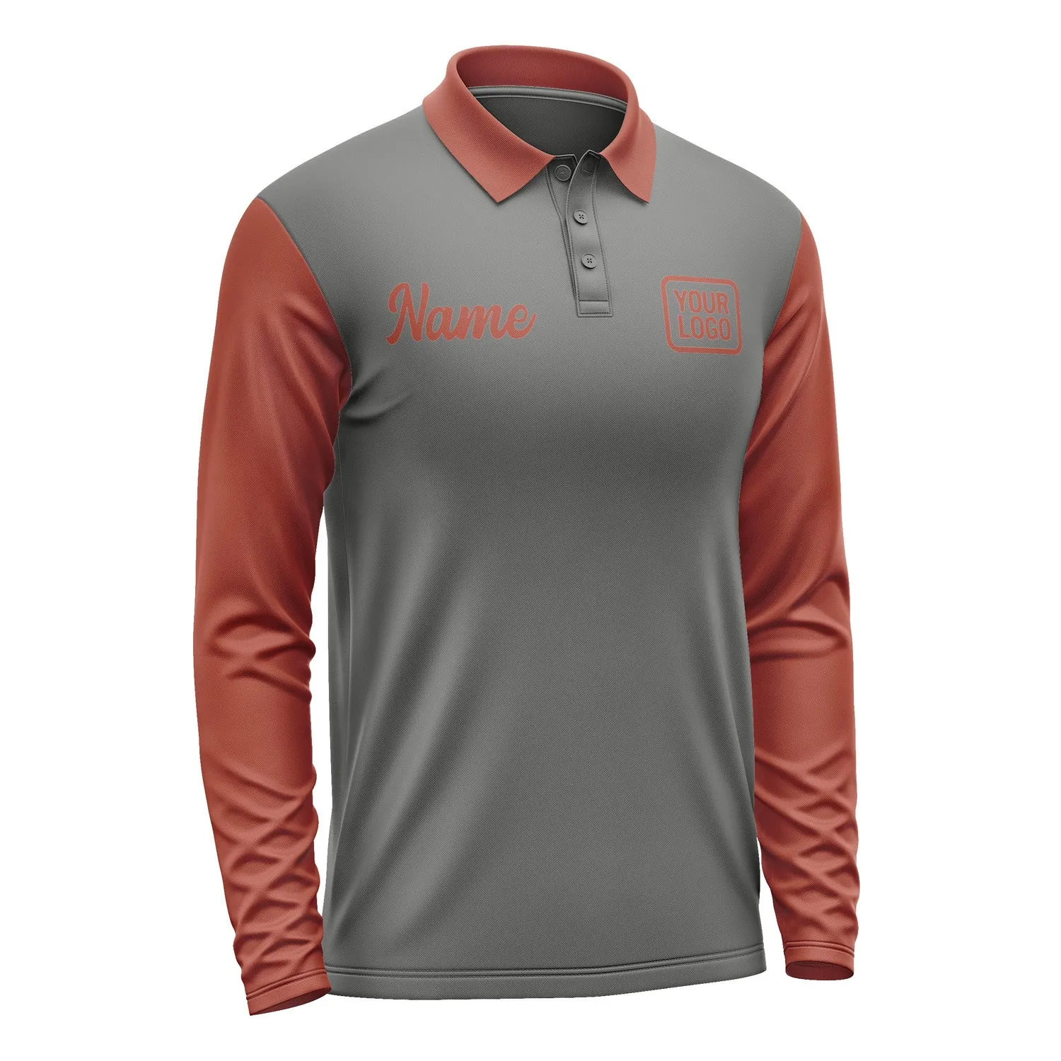 Custom Dark Grey Coral Red Long Sleeve Polo Shirt sold by Tailorly product image thumbnail 4